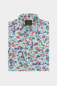 White Multicolored Floral Printed Cotton Shirt