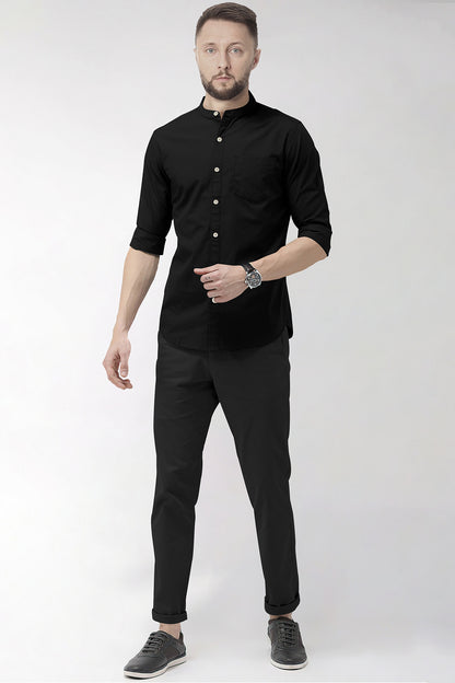 Coal Black Solid Plain Men's Cotton Shirt