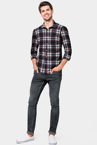 Oil Black with White and Red Flannel Plaid Cotton Shirt