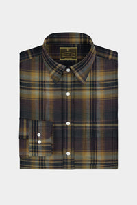 Merlot Red with Dijon Yellow and Black Checked Organic Cotton Flannel Shirt
