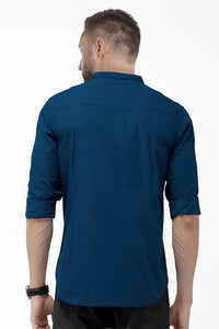 Royal Blue Mandarin Plain Men's Cotton Shirt