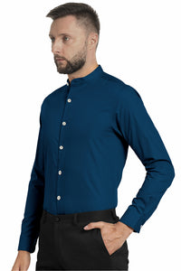 Royal Blue Mandarin Plain Men's Cotton Shirt
