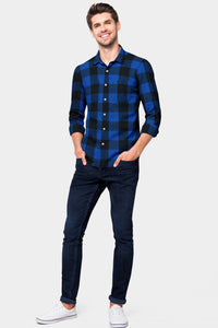 Endeavour Blue with Jade Black Buffalo Checked Flannel Shirt