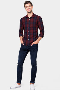 Carmine Red with Purple and Black Plaid Light Organic Cotton Flannel Shirt