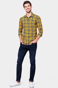Amber Yellow and Neon Blue Plaid Cotton Shirt