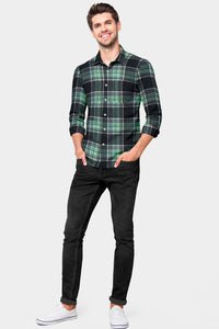 Black and Aqua Green Plaid Organic Cotton Flannel Shirt