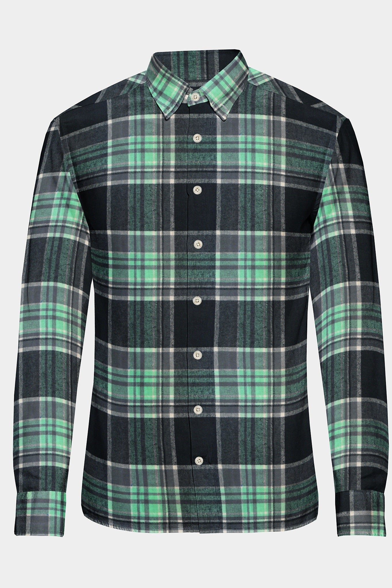 Black and Aqua Green Plaid Organic Cotton Flannel Shirt – kollercut