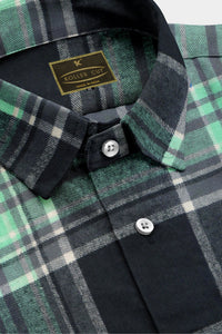 Black and Aqua Green Plaid Organic Cotton Flannel Shirt