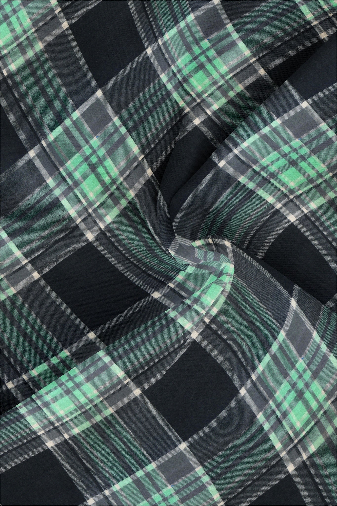 Black and Aqua Green Plaid Organic Cotton Flannel Shirt