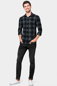 Jade Black and Quartz Grey Plaid Organic Cotton Flannel Shirt