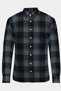 Jade Black and Quartz Grey Plaid Organic Cotton Flannel Shirt