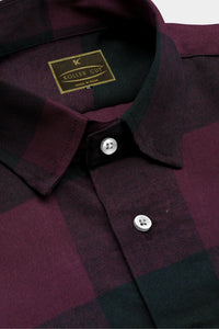 Aubergine Maroon and Black Twill Buffalo Checked Organic Cotton Flannel Shirt