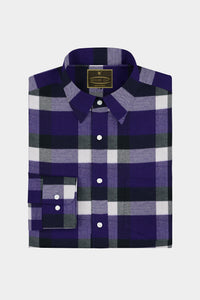 Grape Purple and White Checks Organic Cotton Flannel Shirt