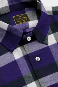 Grape Purple and White Checks Organic Cotton Flannel Shirt