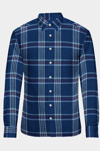 Prussian Blue with Mahogany Red and White Plaid Cotton Shirt
