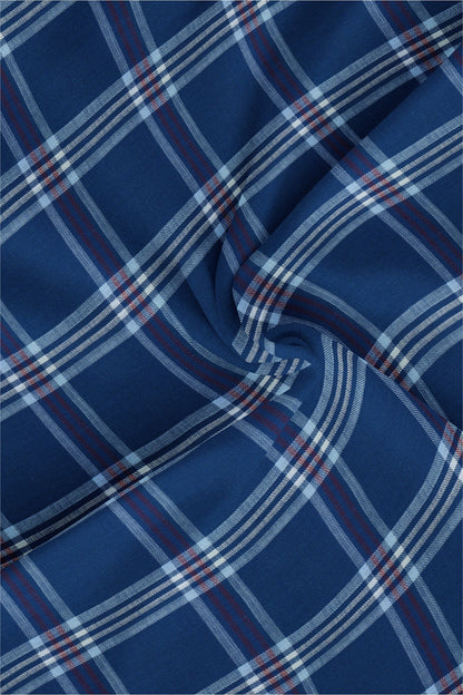Prussian Blue with Mahogany Red and White Plaid Cotton Shirt