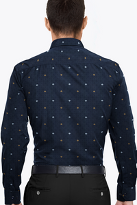 Dark Greyish Navy Microdot Printed 100 % Premium Cotton Shirt