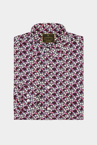 Wine Red and Flamingo Pink Fruit Printed Cotton Shirt