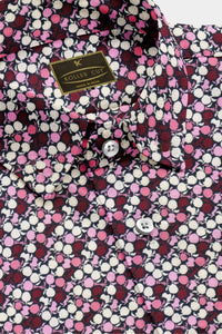 Wine Red and Flamingo Pink Fruit Printed Cotton Shirt