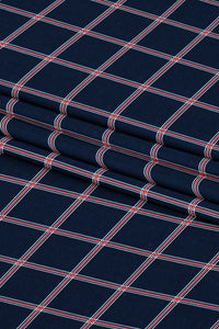 Metallic Blue with Scarlet Red and White Checks Cotton Shirt
