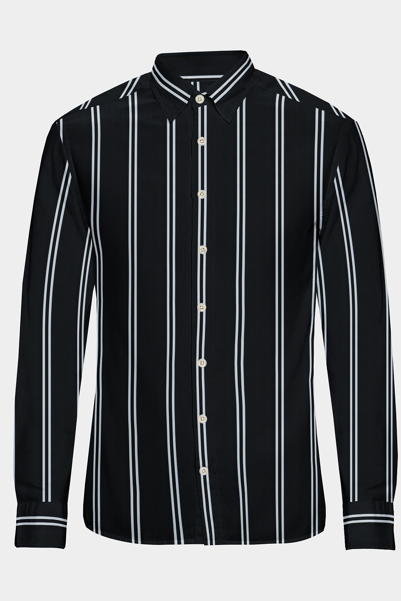 Jade Black and White Wide Stripes Cotton Shirt