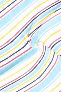 White and Arctic Blue with Red and Yellow Multicolored Stripes Cotton Linen Shirt