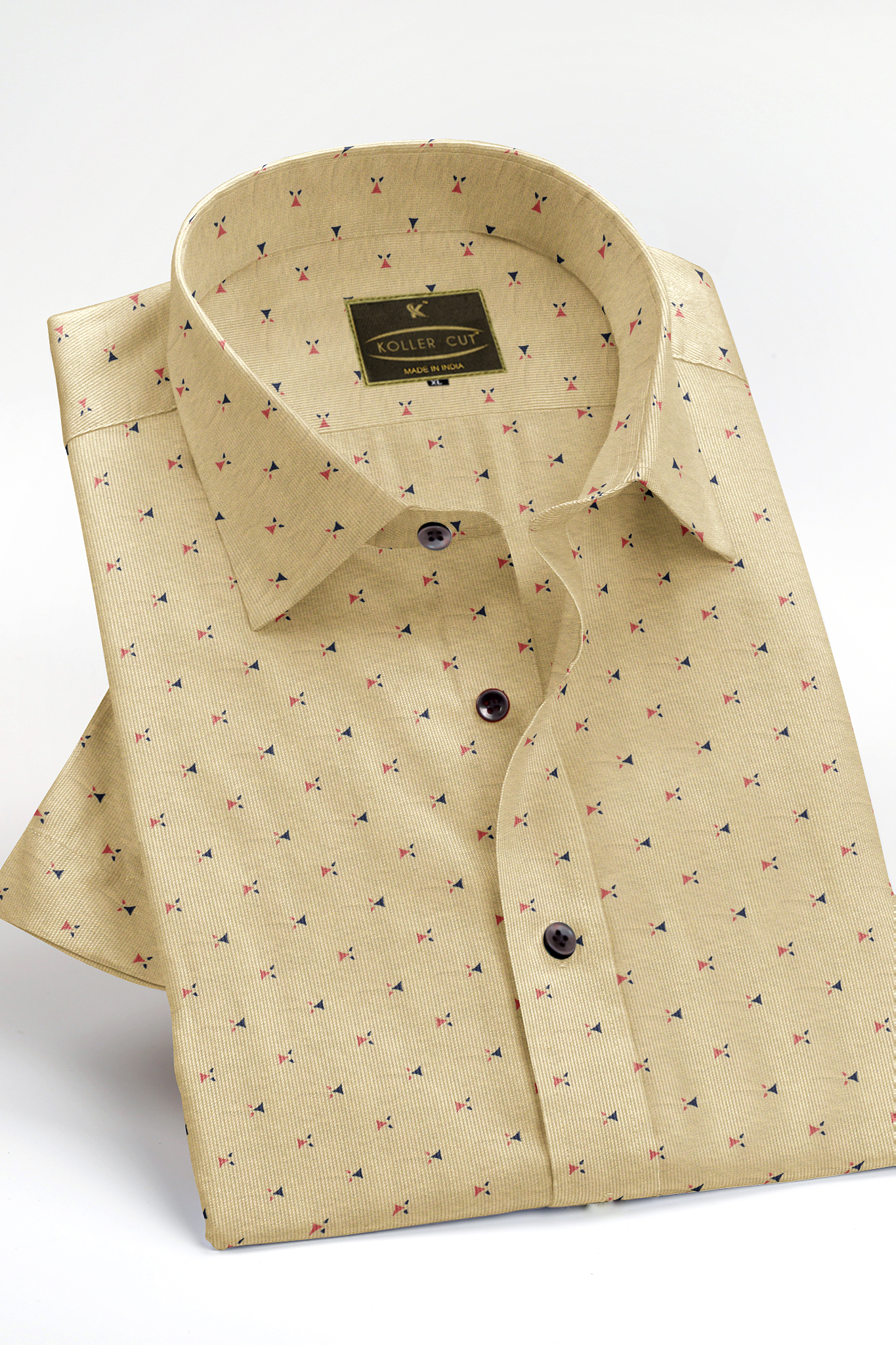 Parmesan Yellow Pseudo Triangle Printed 100 % Cotton Shirt