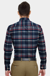 Midnight Blue with Red and White Plaid Cotton Shirt