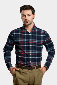 Midnight Blue with Red and White Plaid Cotton Shirt