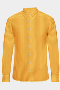 Amber Yellow with Red and Black Multicolored Multitrack Thread Stripes Cotton Shirt