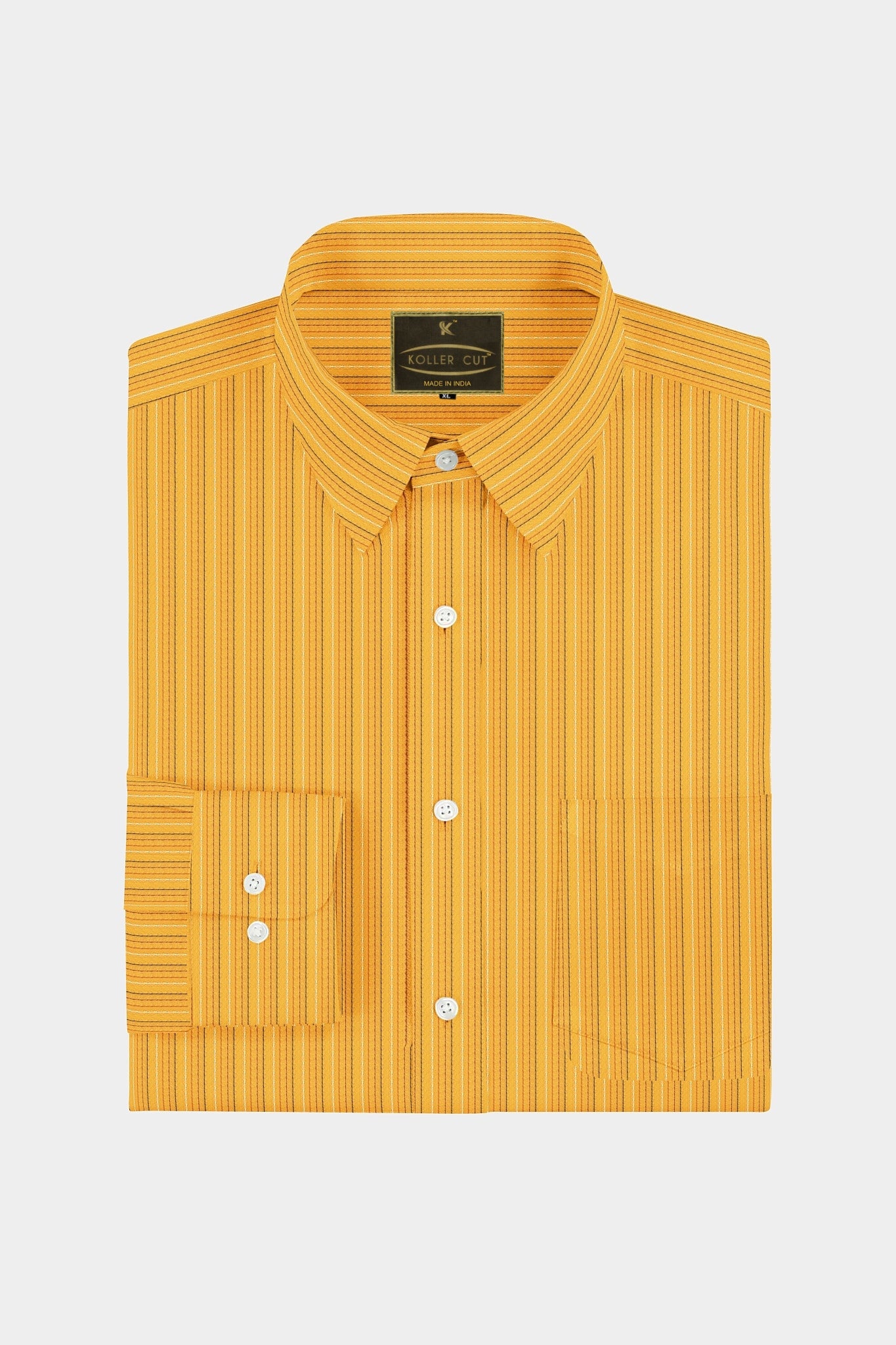 Amber Yellow with Red and Black Multicolored Multitrack Thread Stripes Cotton Shirt