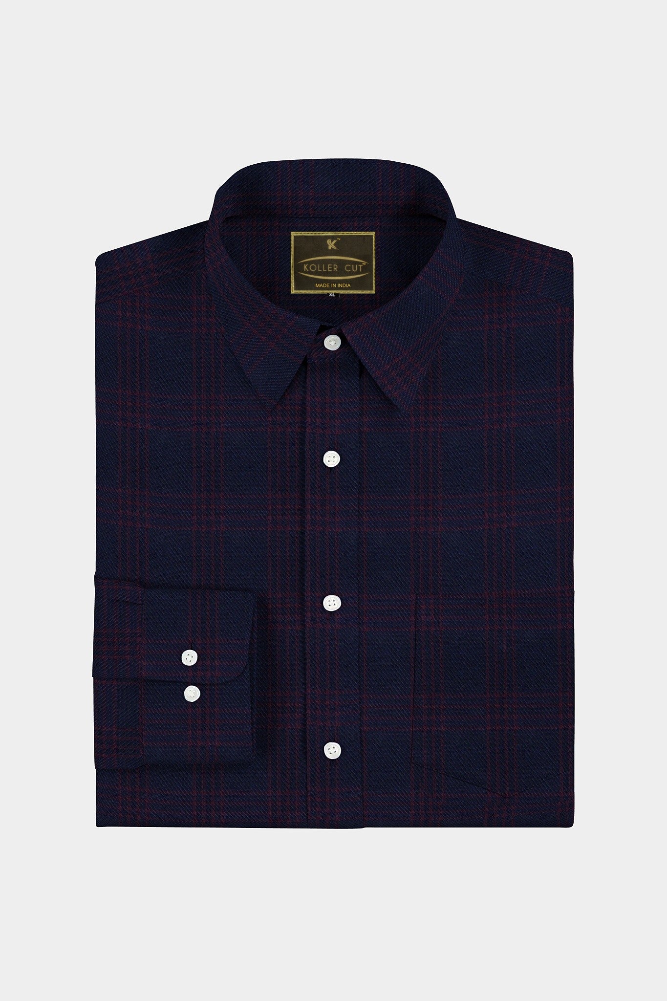 Midnight Blue with Berry Red Plaid Cotton Shirt