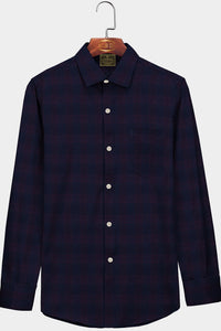 Midnight Blue with Berry Red Plaid Cotton Shirt