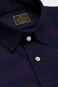 Midnight Blue with Berry Red Plaid Cotton Shirt