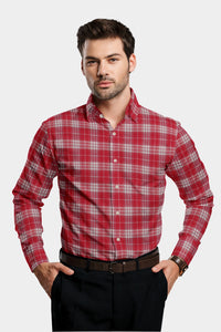 White with Raspberry Red Plaid Men's Cotton Shirt