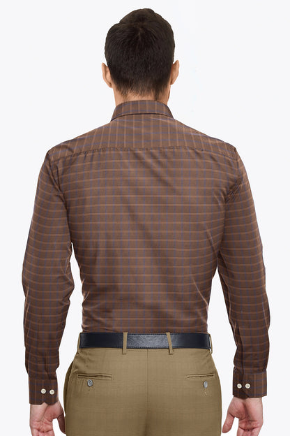 Bronze Brown and Admiral Blue Checks Cotton Shirt