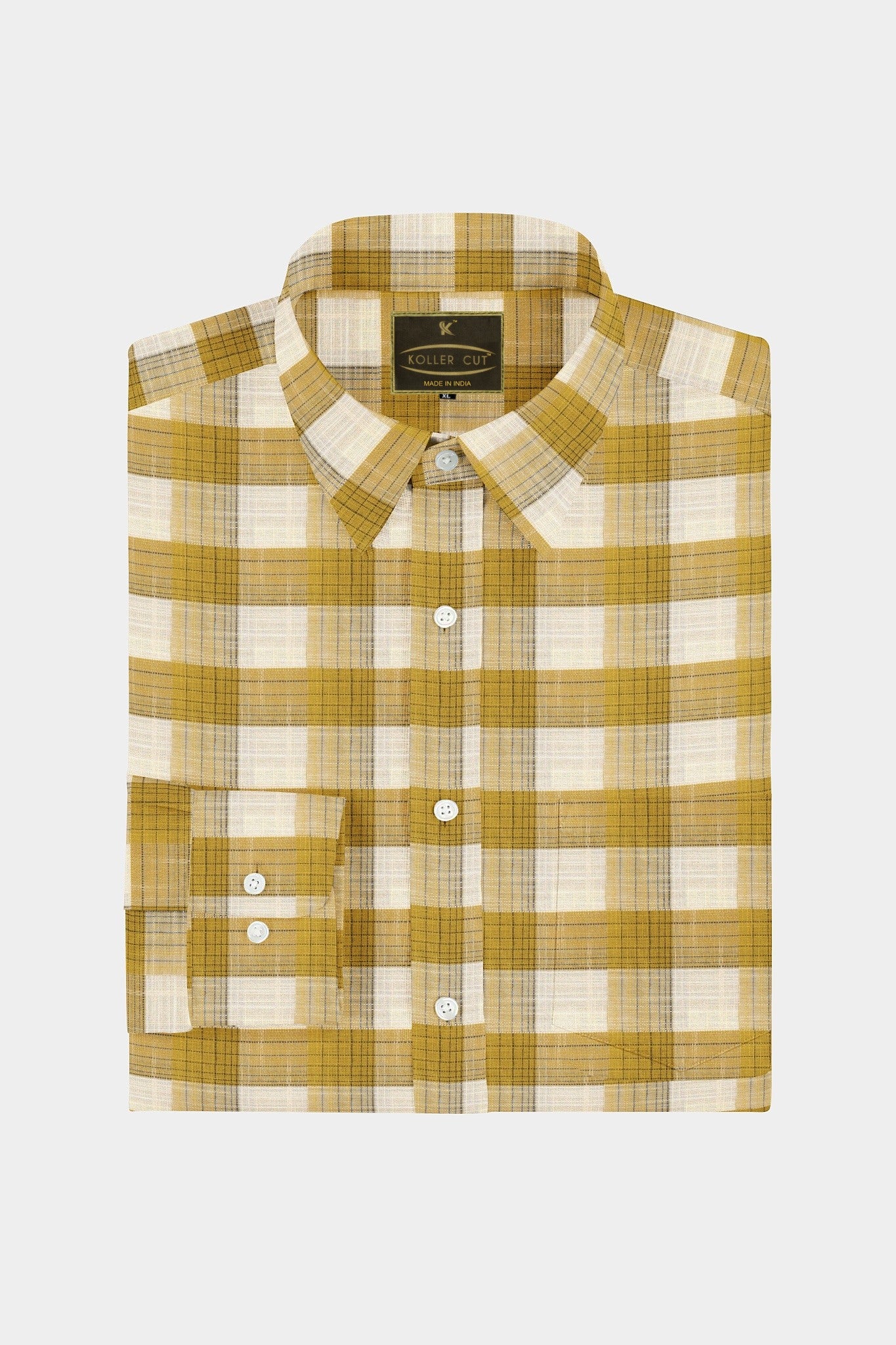 White with Beige and Biscotti Checks Linen Shirt