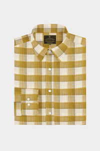 White with Beige and Biscotti Checks Linen Shirt