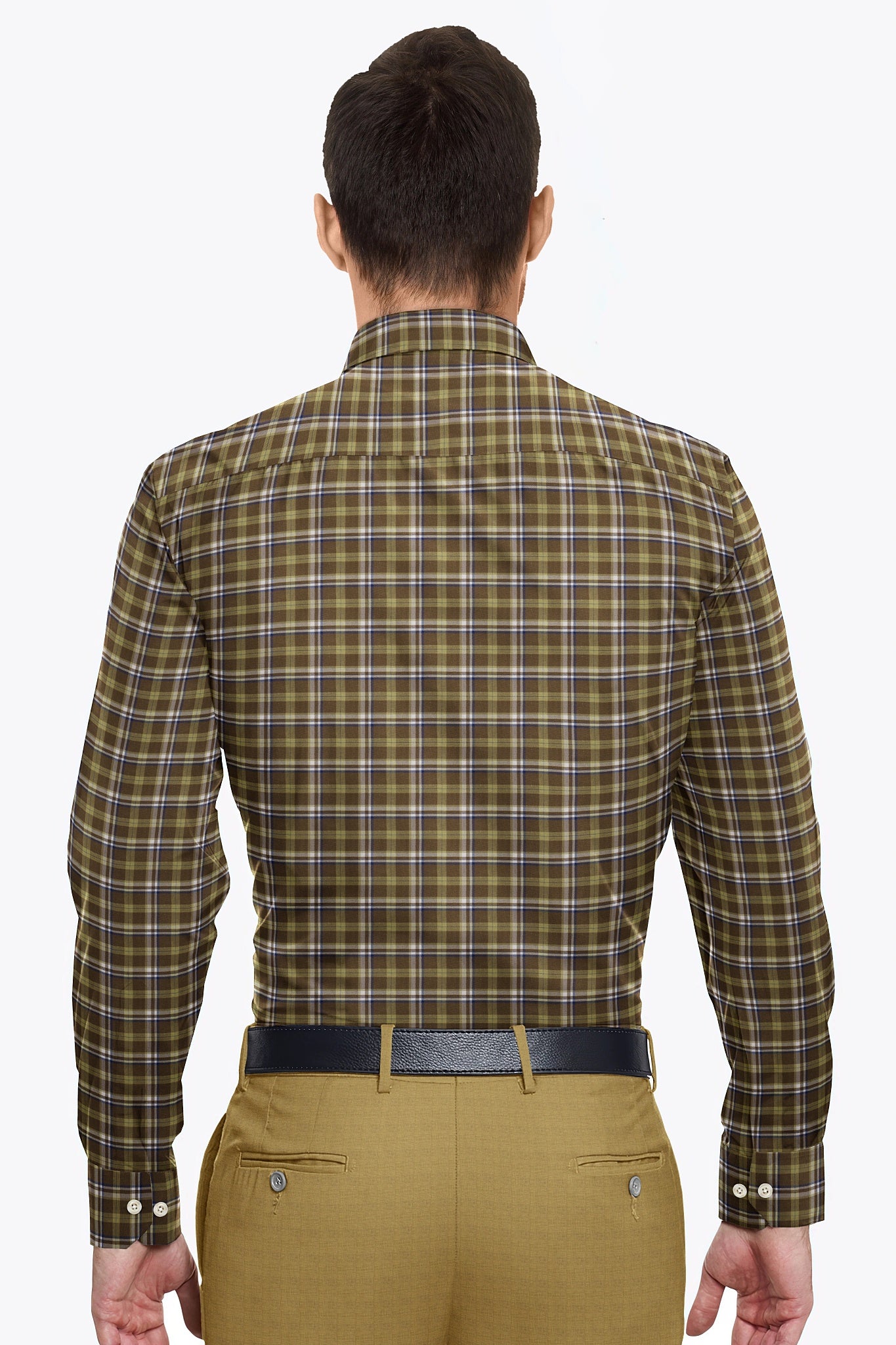 Coffee brown and Khaki with Sapphire Blue and White Checks  Cotton Shirt