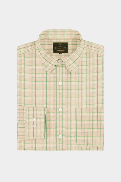 Cream and Emerald Green Checks Cotton Shirt