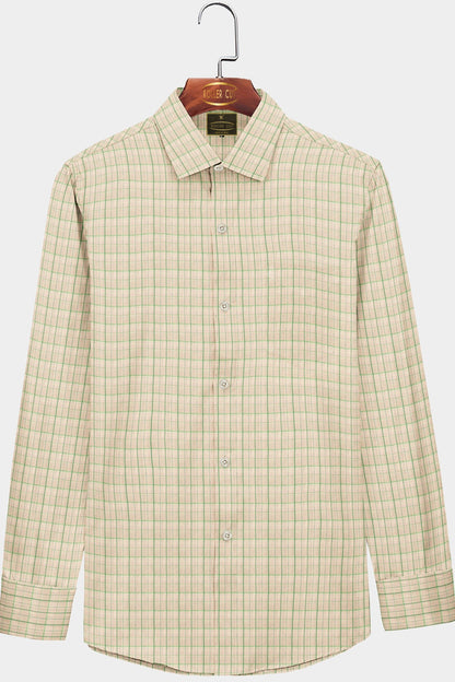 Cream and Emerald Green Checks Cotton Shirt