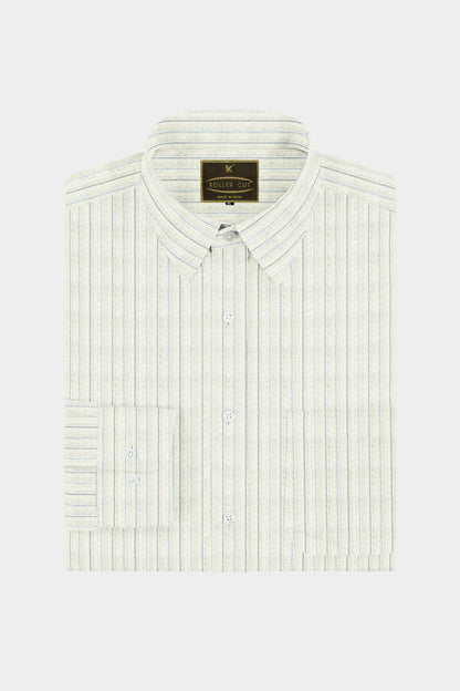Snow White with Azure Blue and Yale Blue Pinstripes Linen Shirt
