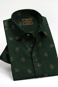 Dark Spring Green Leaves Printed Cotton Shirt