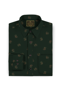 Dark Spring Green Leaves Printed Cotton Shirt
