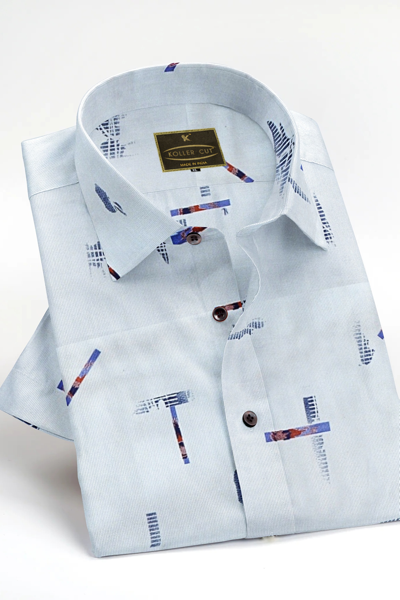 Ice Blue Printed Cavalry Twill 100% Premium Cotton Mens Shirt