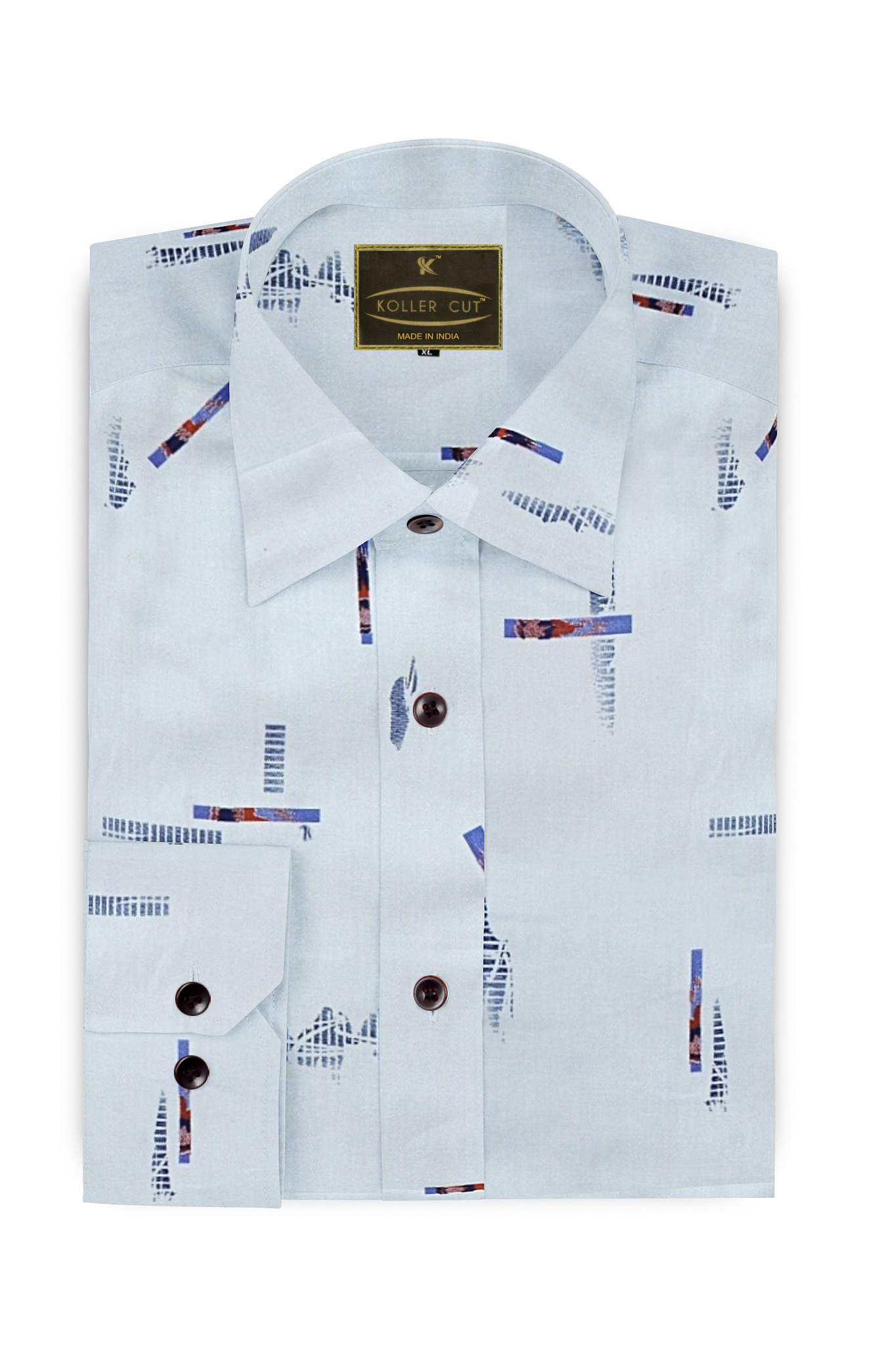 Ice Blue Printed Cavalry Twill 100% Premium Cotton Mens Shirt