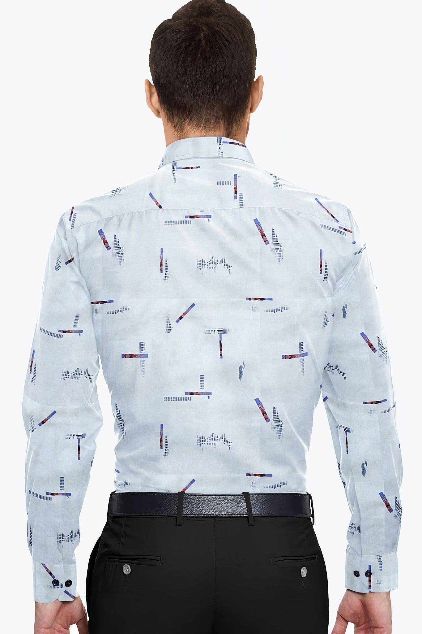 Ice Blue Printed Cavalry Twill 100% Premium Cotton Mens Shirt