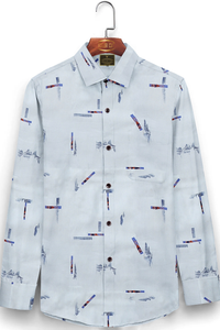 Ice Blue Printed Cavalry Twill 100% Premium Cotton Mens Shirt