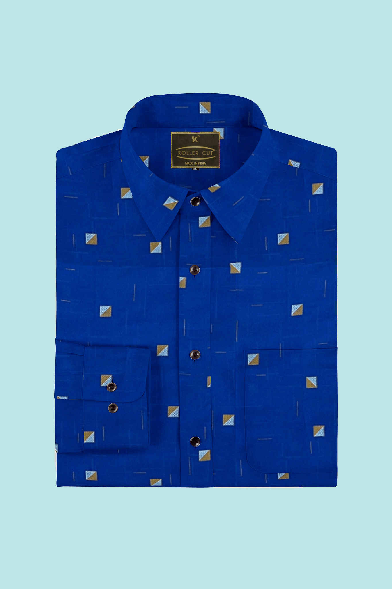 Persian Blue Square Printed 100 % Premium Cotton Shirt