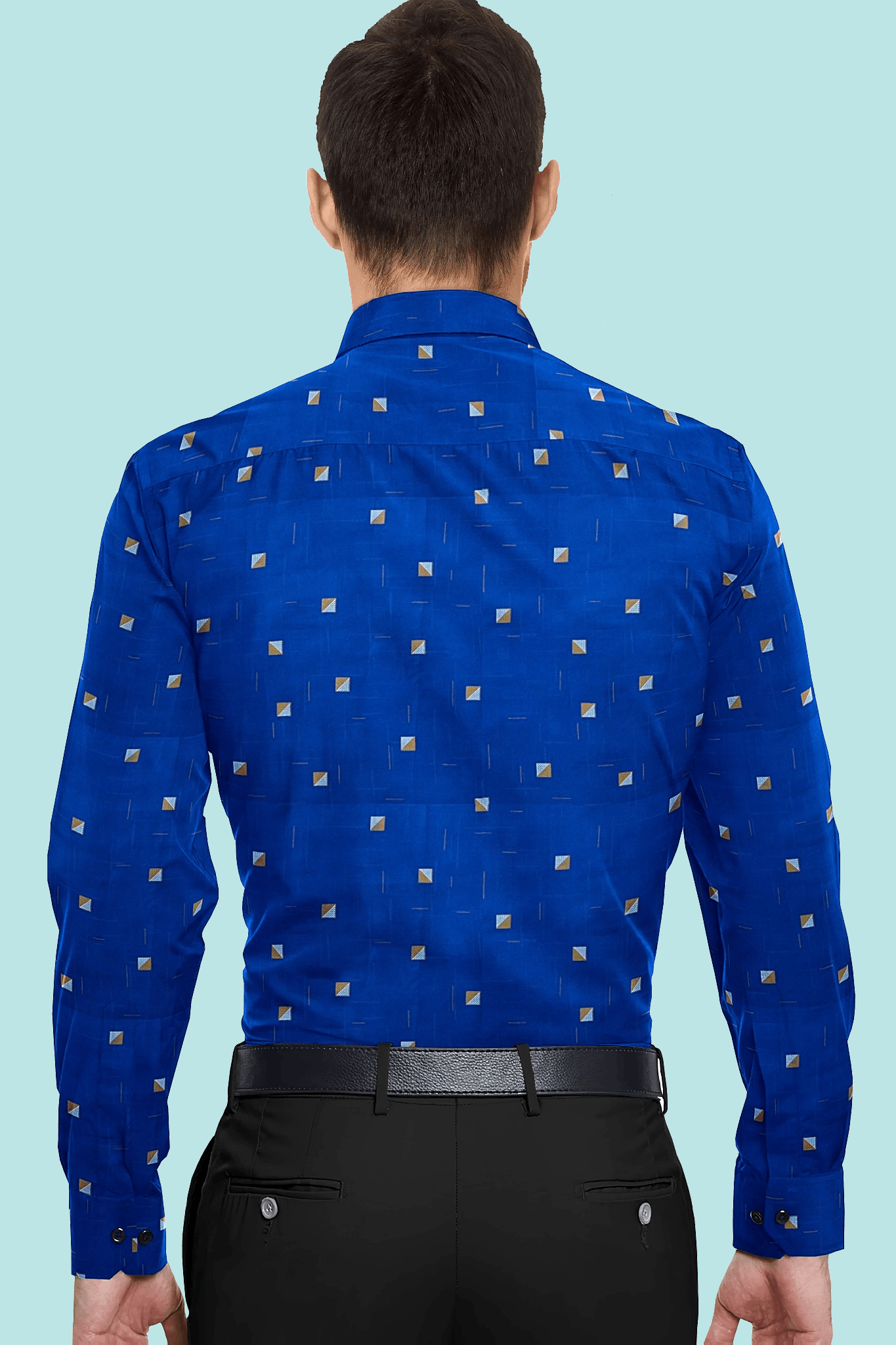 Persian Blue Square Printed 100 % Premium Cotton Shirt